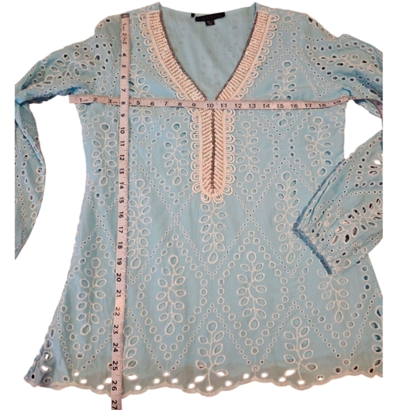 NWOT Boston Proper Top Tunic Eyelet Embellished Blue Sz S - Picture 5 of 9